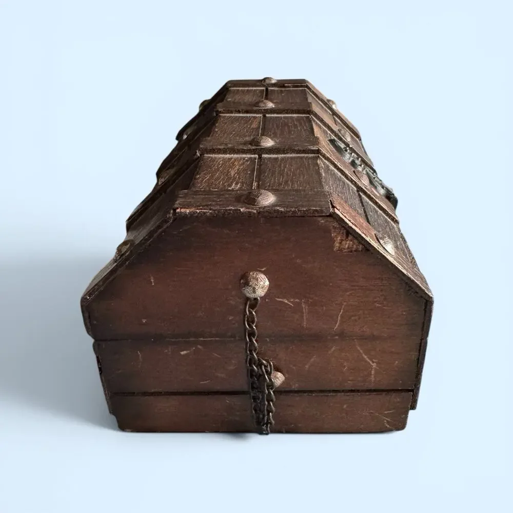 Wooden Pirate Style Jewelry Box Velvet Lined Removable Tray Decorative Lock